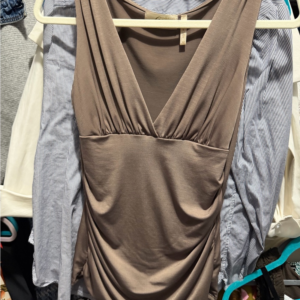 Guess Taupe V-Neck Ruched Camisole